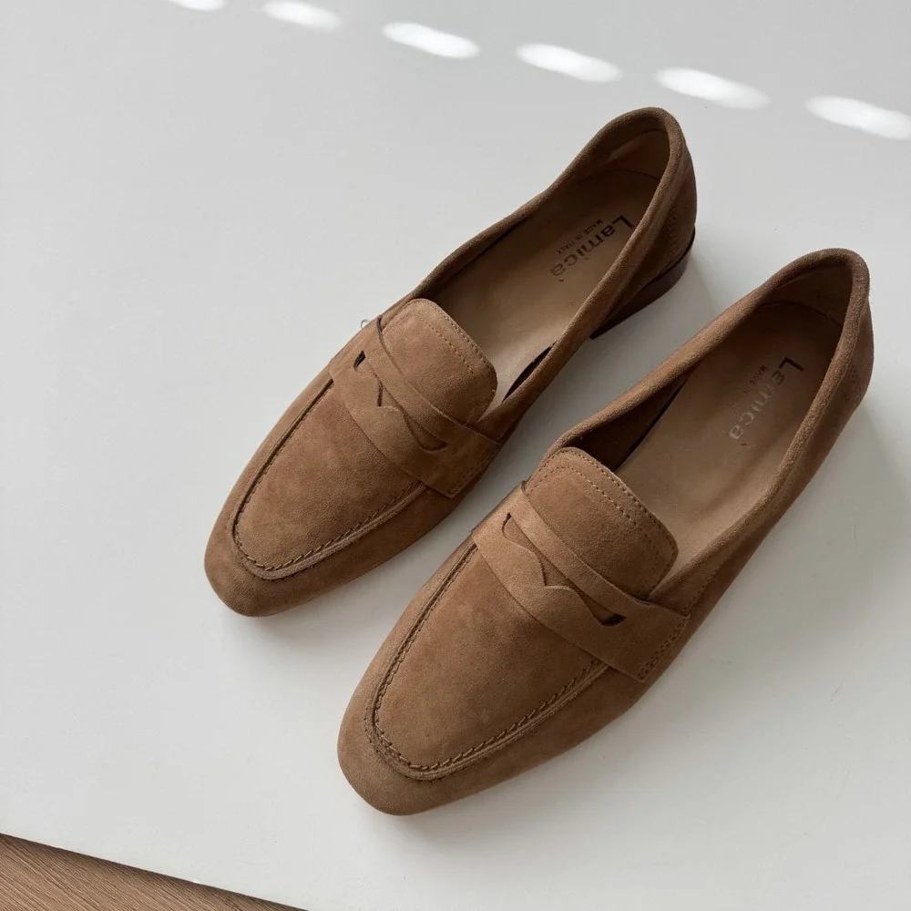 Brown Suede Leather Penny Loafers Made in Italy Womens Size 40/9 Preppy Lamica